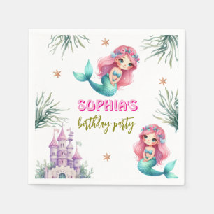 Pink Mermaid castle birthday Napkin