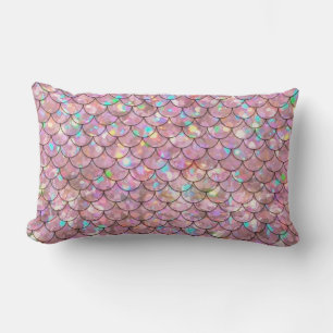 Pink Mermaid Fish Scales Holographic Elegant Glam Lumbar Cushion