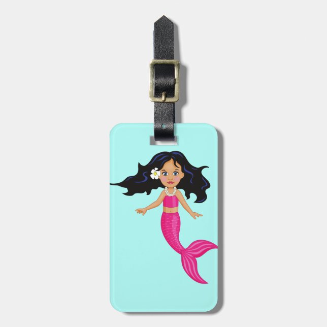 Pink Mermaid girl art Luggage Tag (Front Vertical)