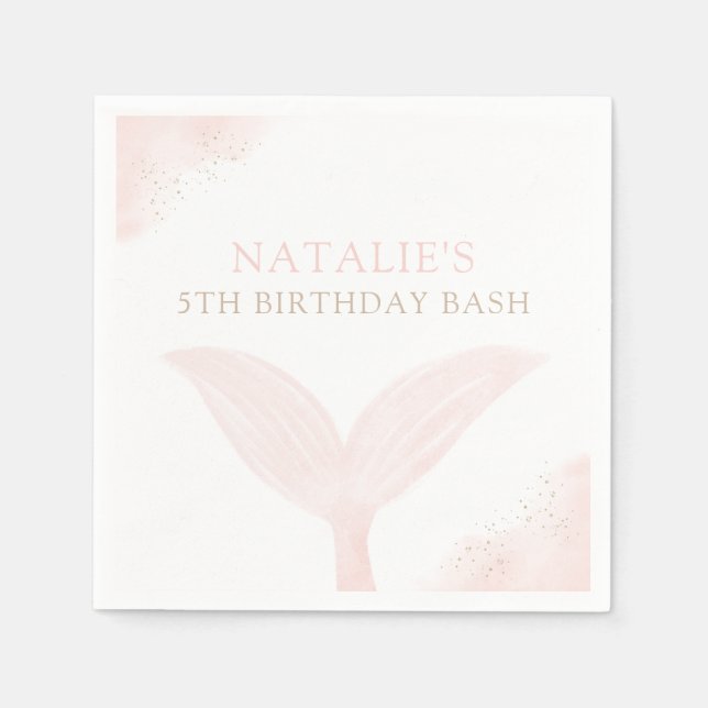 Pink Mermaid Girl Birthday Party Napkin (Front)