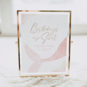 Pink Mermaid Girl Birthday Take a Treat Sign