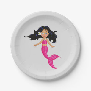 Pink mermaid girl's birthday party paper plate