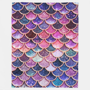 Pink Mermaid Glitter Scales- Mermaid Scales Fleece Blanket