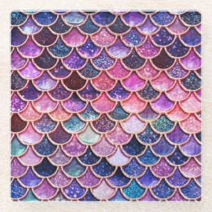 Pink Mermaid Glitter Scales- Mermaid Scales Glass Coaster