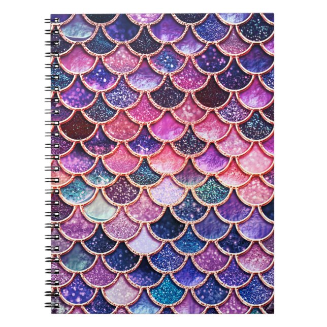 Pink Mermaid Glitter Scales- Mermaid Scales Spiral Notebook (Front)