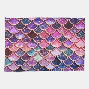 Pink Mermaid Glitter Scales- Mermaid Scales Tea Towel