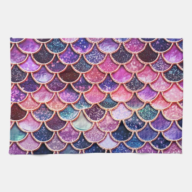 Pink Mermaid Glitter Scales- Mermaid Scales Tea Towel (Horizontal)