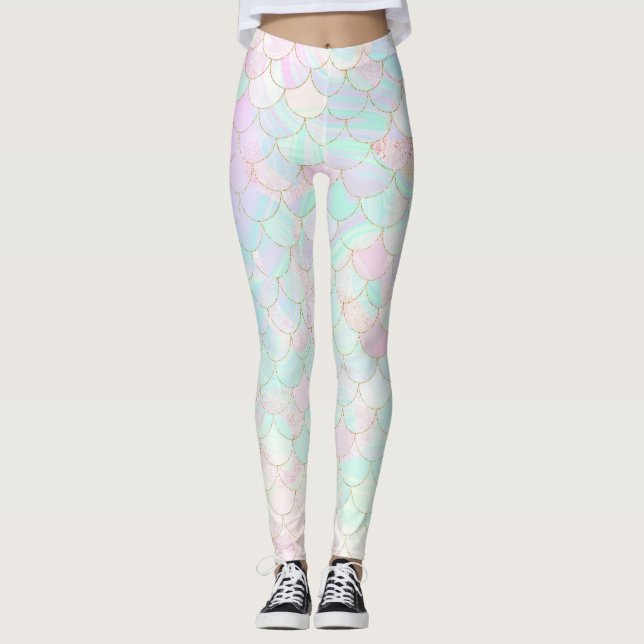 Pink Mermaid Holographic Iridescent  Leggings (Front)