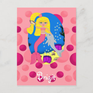 Pink Mermaid in the Ocean with a Dolphin Postcard