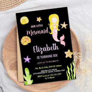 Pink Mermaid Little Mermaid Birthday Invitations