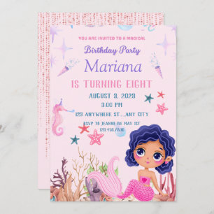 Pink Mermaid little Mermaid Magical party  Invitation