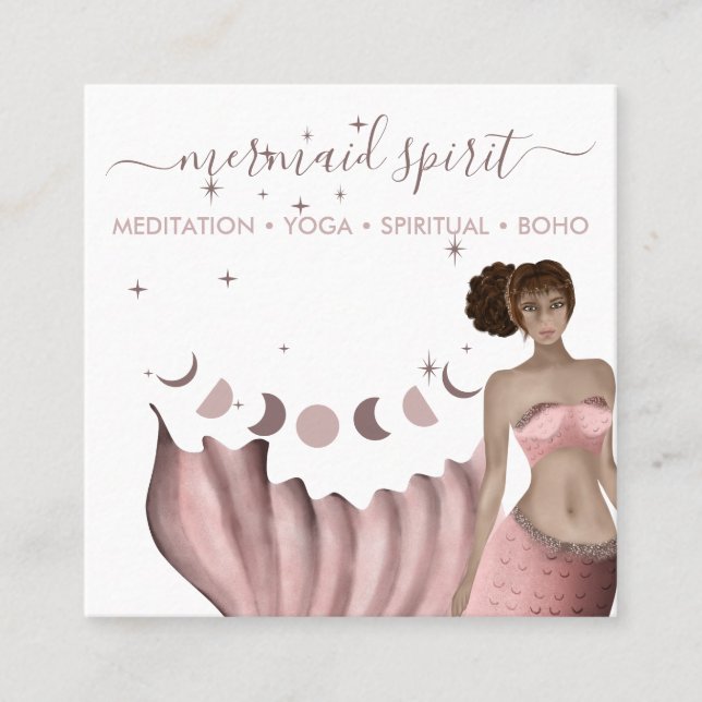 Pink Mermaid moon spiritual tarot Square Business Card (Front)