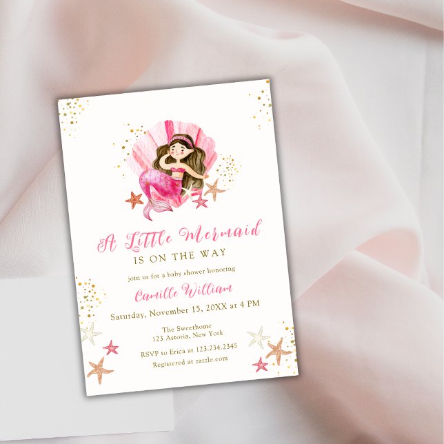 Pink Mermaid Ocean Starfish Baby Shower  Invitation (Pink Mermaid Ocean Starfish Baby Shower Invitation)