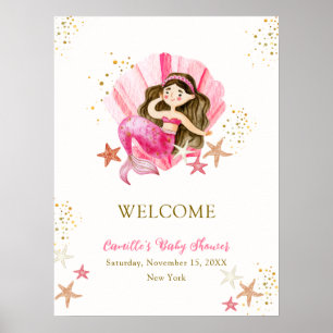 Pink Mermaid Ocean Starfish Baby Shower Welcome Poster