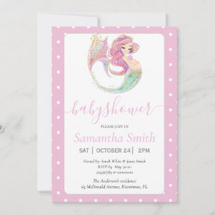 Pink Mermaid Party Baby Shower. Under The Sea. Invitation