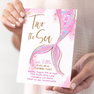 Pink Mermaid Party Two The Sea 2nd Birthday  Invitation