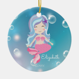 Pink Mermaid Personalised Christmas Ornament