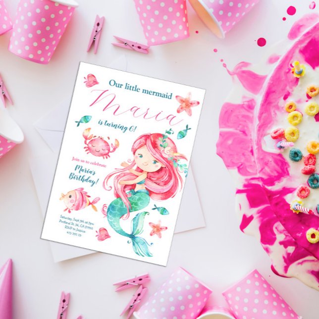Pink Mermaid Pool Party Girl Birthday Invitation (Creator Uploaded)