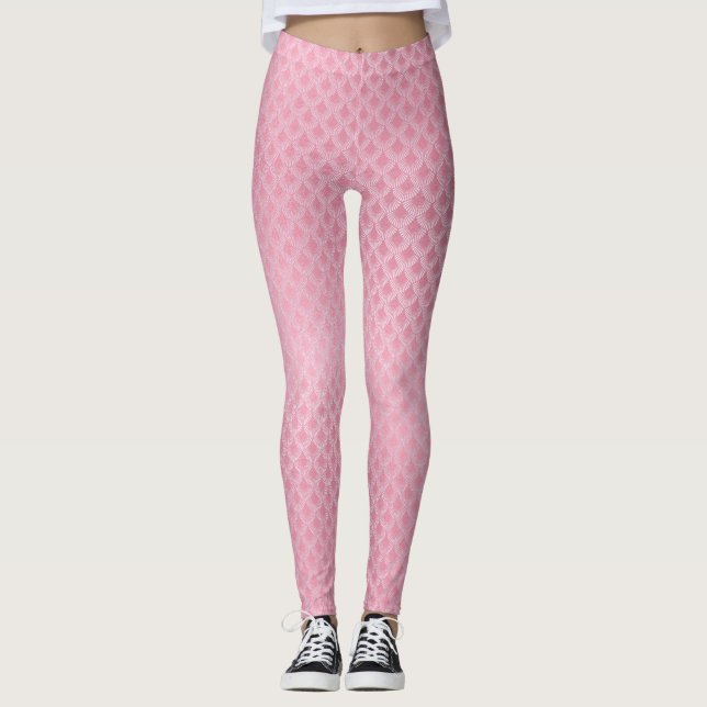 Pink Mermaid Scale Pattern Leggings (Front)