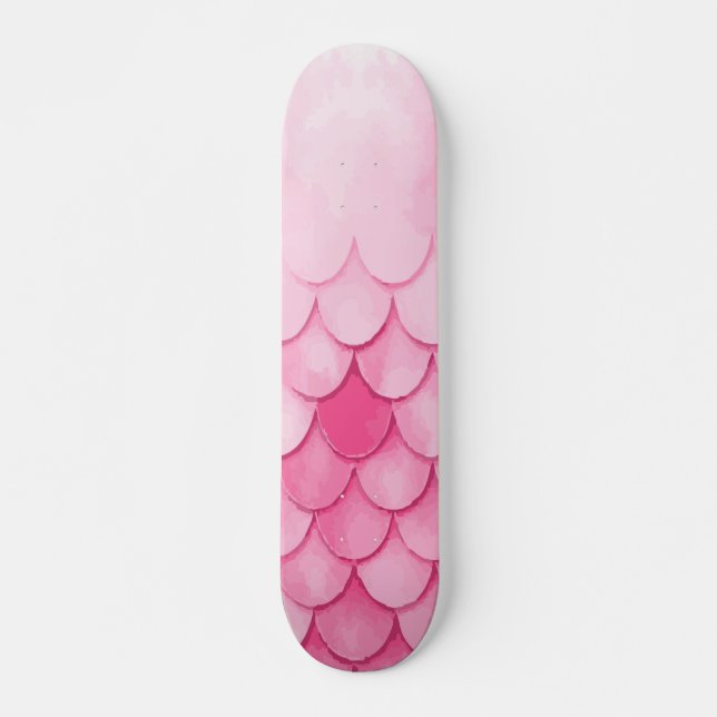 Pink Mermaid Scale Texture Design Skateboard (Front)