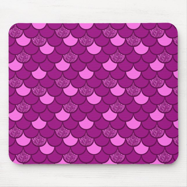Pink mermaid scale with glitter effect mouse pad (Front)