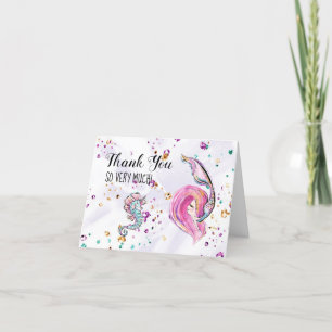 *~* Pink Mermaid Sea Horse  Baby Shower Thank You Card