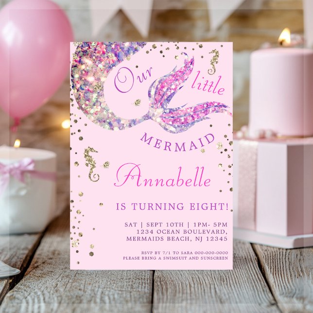 Pink Mermaid Tail Under The Sea Birthday  Invitation (Creator Uploaded)