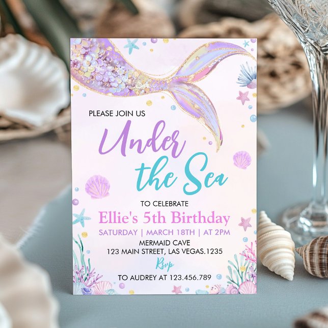 Pink Mermaid Tail Under the Sea Girl Birthday Invitation (Creator Uploaded)