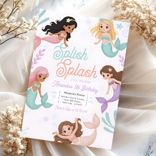 Pink Mermaid Under the Sea 4th Birthday Invitation