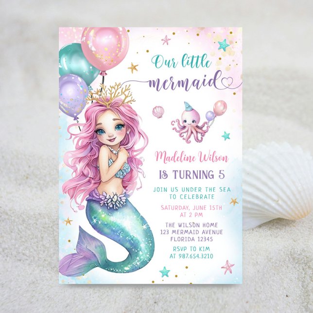 Pink Mermaid Under The Sea Birthday Invitation (Creator Uploaded)
