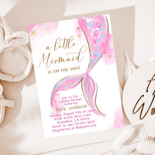 Pink Mermaid Under The Sea Ocean Girl Baby Shower Invitation