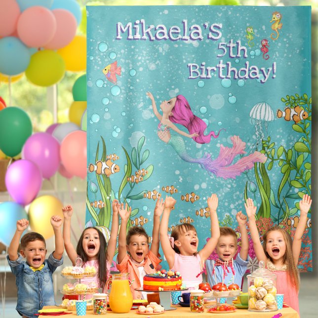 Pink Mermaid Under the Sea Photo Wall Backdrop Tapestry (Creator Uploaded)