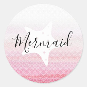 Pink Mermaid with Starfish Birthday Stickers