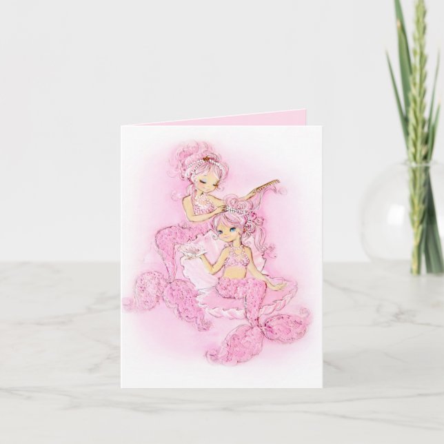 Pink Mermaids Maid of Honour Note Card (Front)