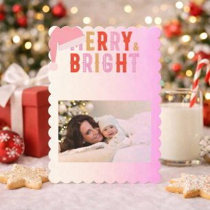 Pink merry and bright greeting card Christmas