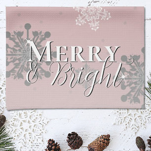 Pink Merry and Bright Snowflakes Christmas Tea Towel
