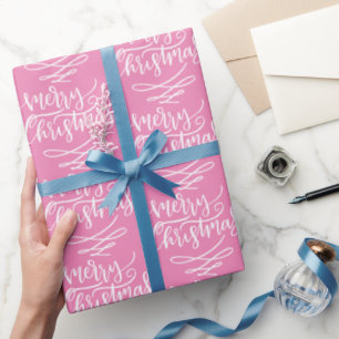 Pink Merry Christmas Calligraphy Script Pattern Wrapping Paper
