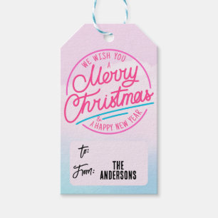 Pink Merry Christmas gift tag To From Custom Name