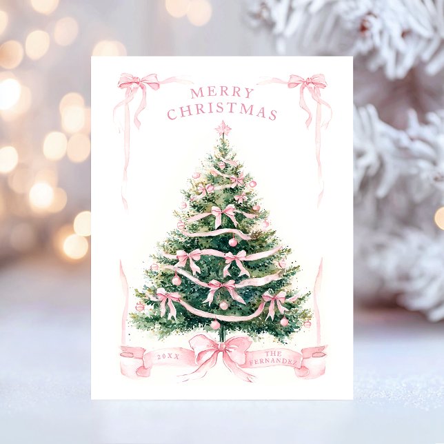 Pink Merry Christmas  Holiday Postcard (Creator Uploaded)