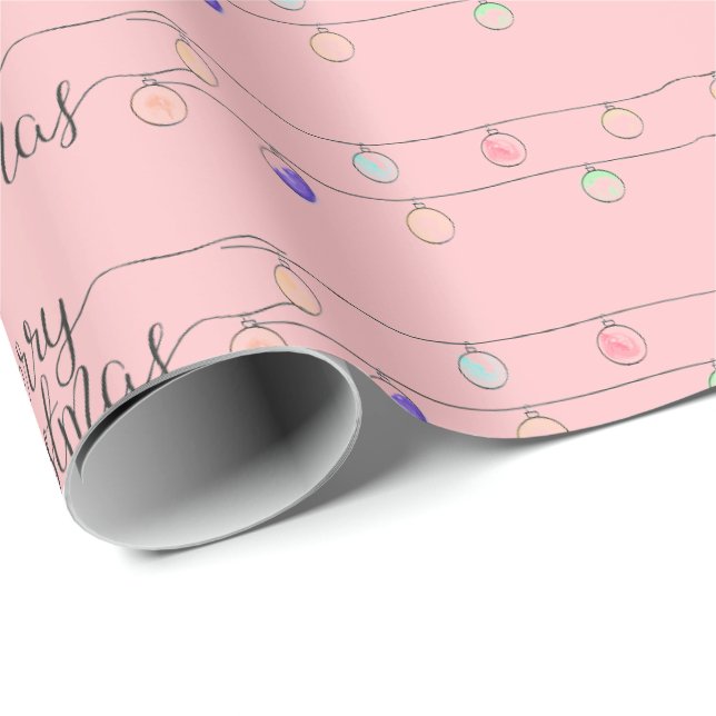 Pink | Merry Christmas Ornaments Wrapping Paper (Roll Corner)