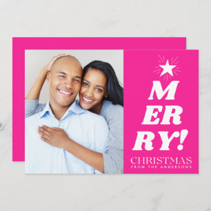 Pink Merry Christmas Photo Holiday Card