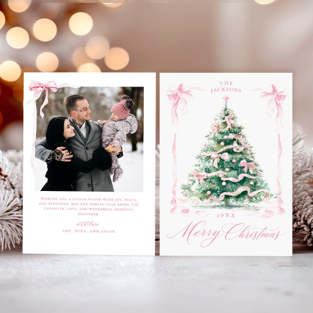 Pink Merry Christmas Photo Holiday Card (Creator Uploaded)