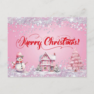Pink Merry Christmas Postcard
