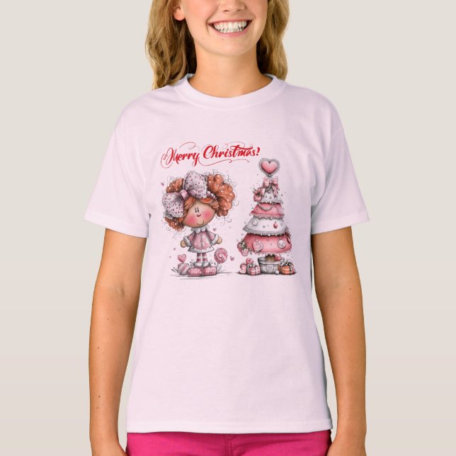 Pink Merry Christmas  T-Shirt (Front)