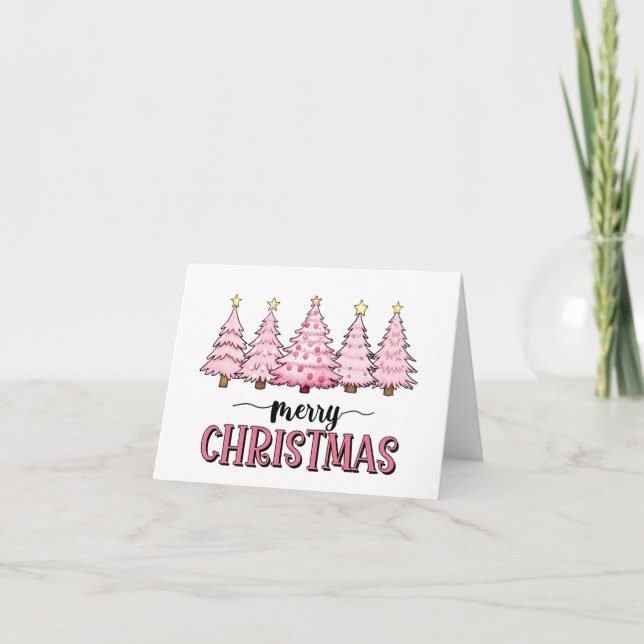 Pink Merry Christmas Tree Blank Greeting  Card (Front)