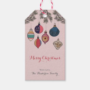 Pink Merry Christmas Vintage Xmas Ornaments Gift Tags