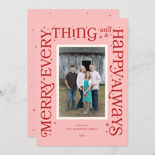 Pink Merry Everything and a Happy Always Holiday Card (Front/Back)