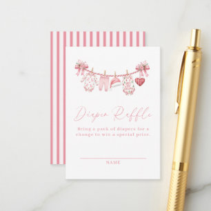 Pink Merry Little Girl Baby Shower Diaper Raffle Enclosure Card