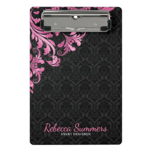 Pink Metal Lace And Black Damasks Mini Clipboard