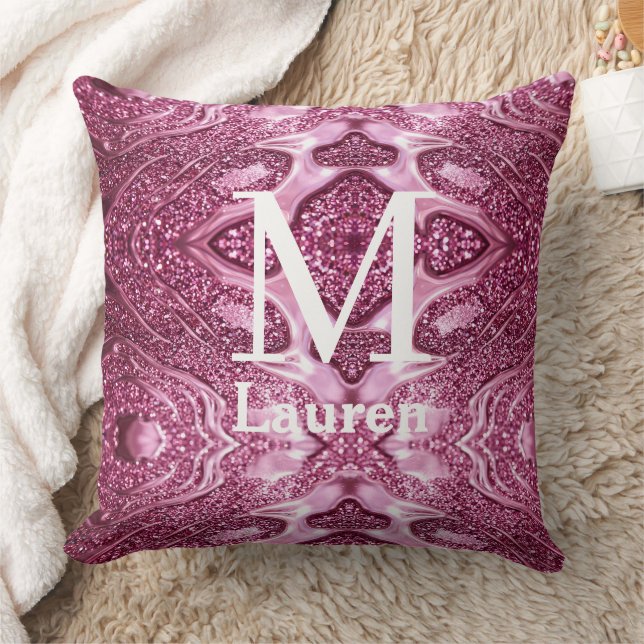 pink metallic abstract shiny monogram namegirly cushion (Blanket)